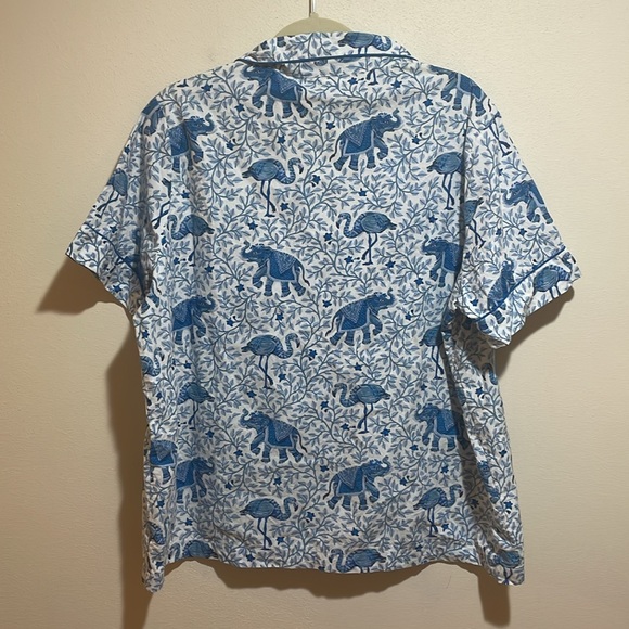 Printfresh Flamenco Shirt Shorts PJ Pajama Set Cotton Blue White Elephant XL - Picture 15 of 16